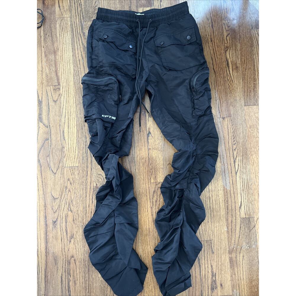EPTM Eptm Stacked Flare 3.0 Black Ruched details Snap Cargo Pockets Pants Size32